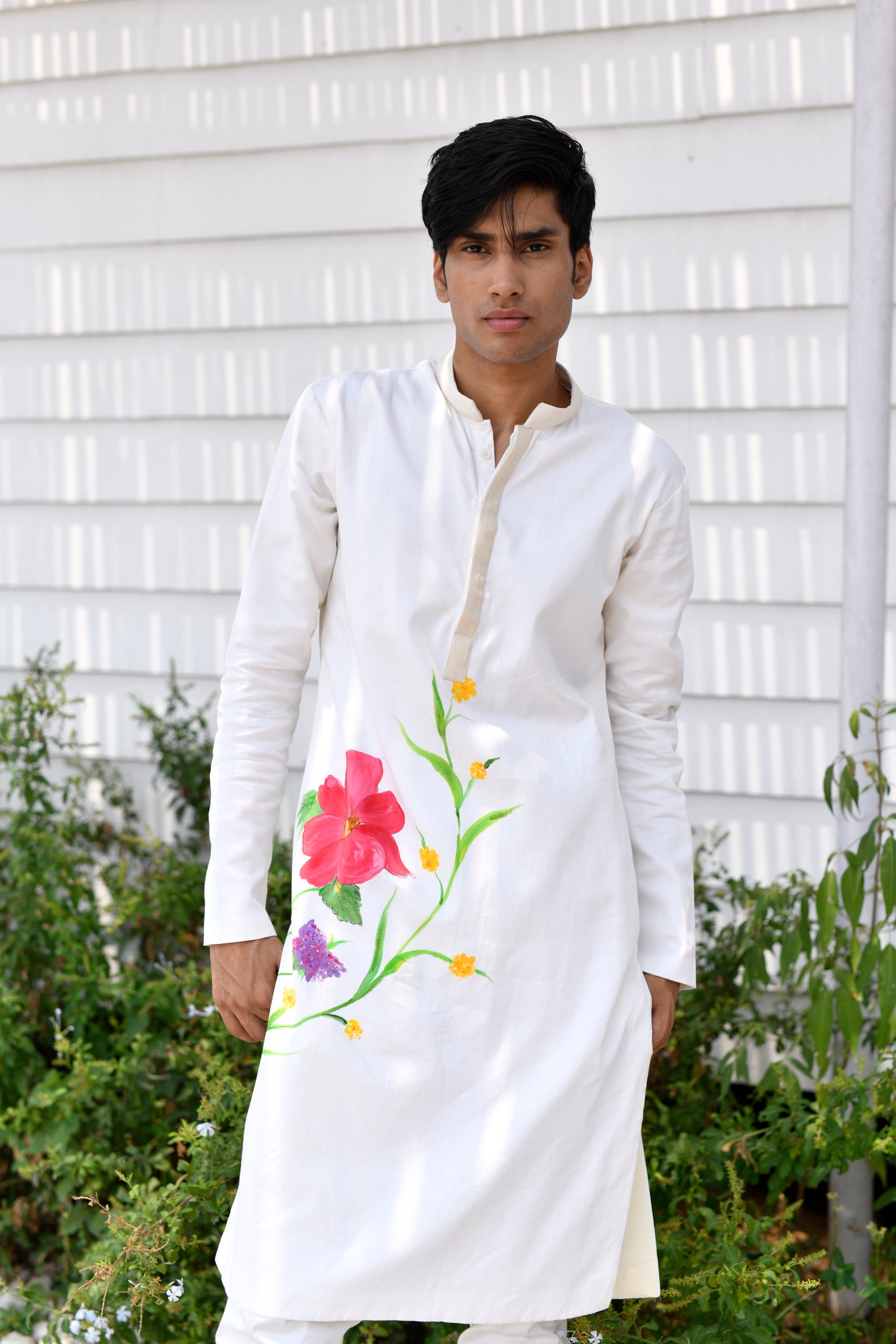 Off white floral motif kurta