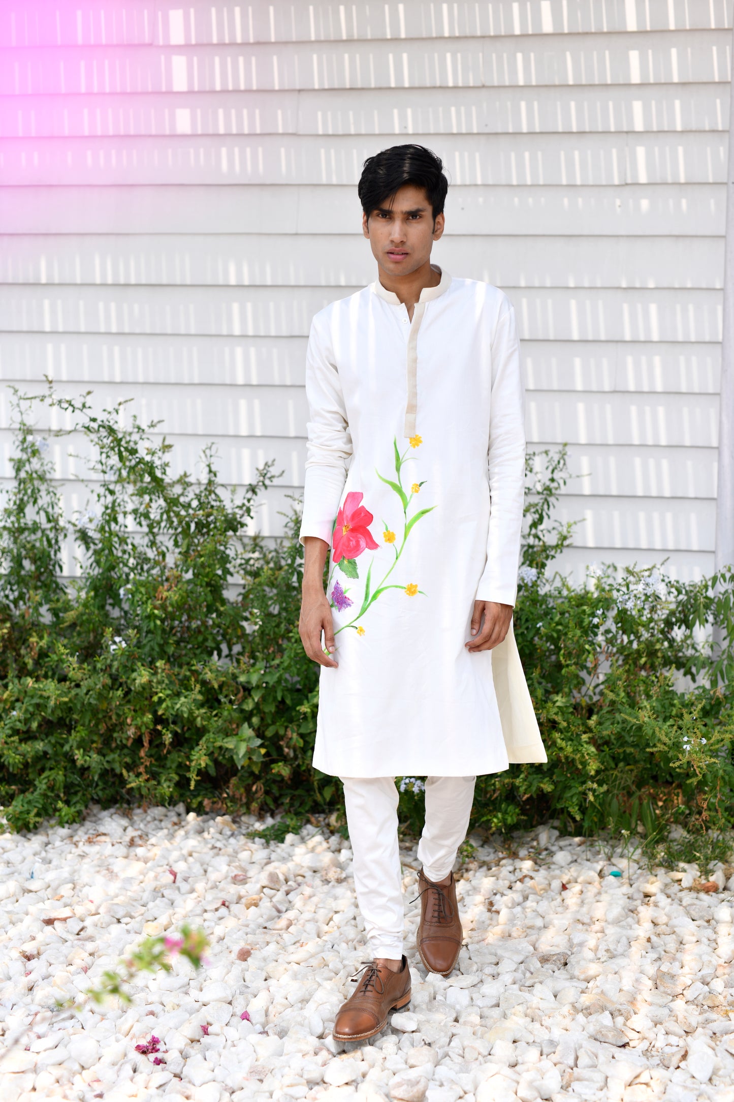 Off white floral motif kurta