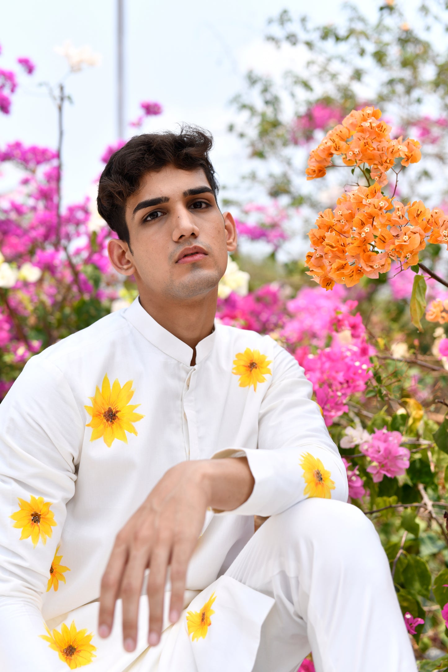 Off white sunflower handpainted kurta
