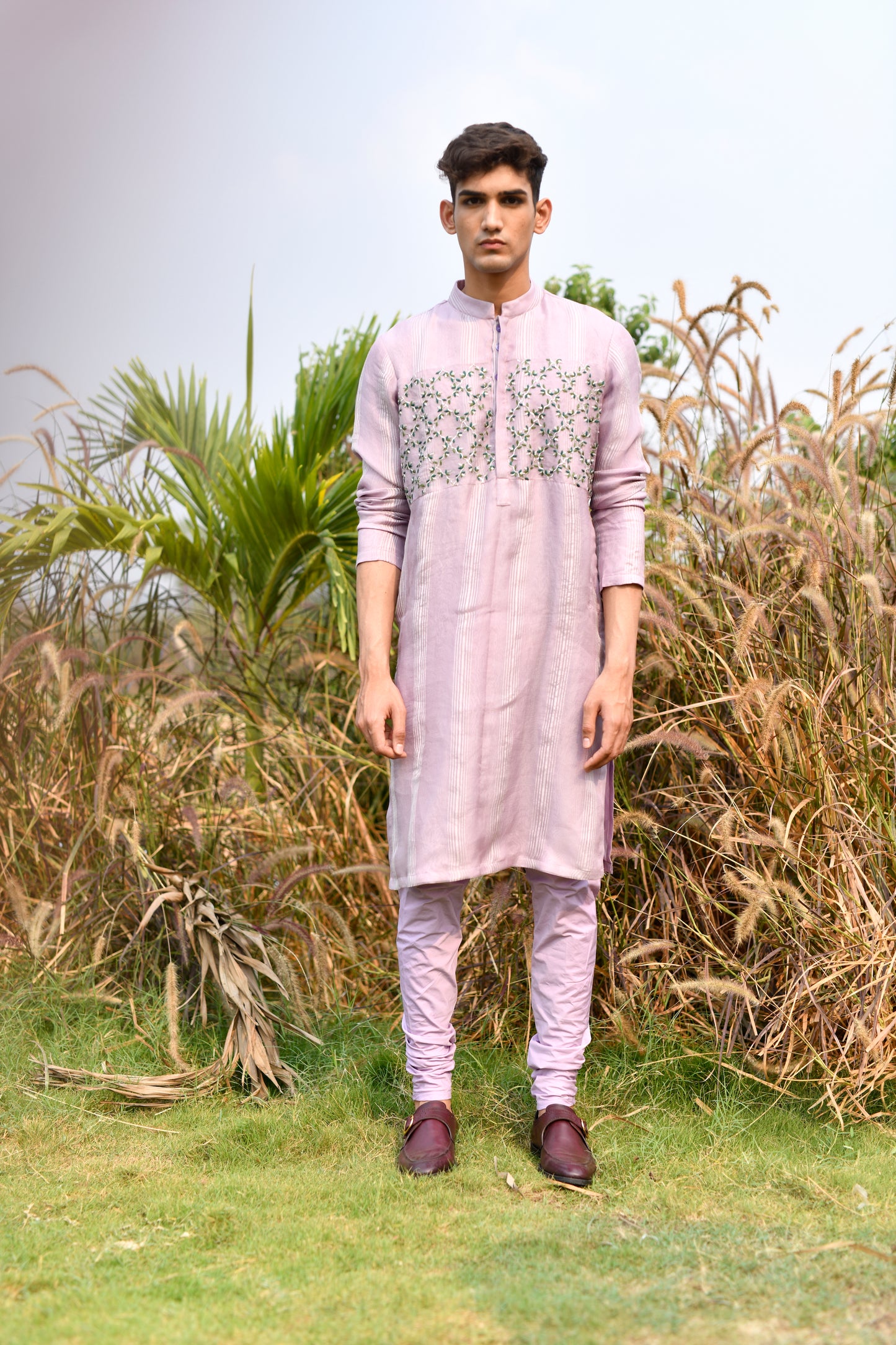 Lavender leaf embroidered kurta set