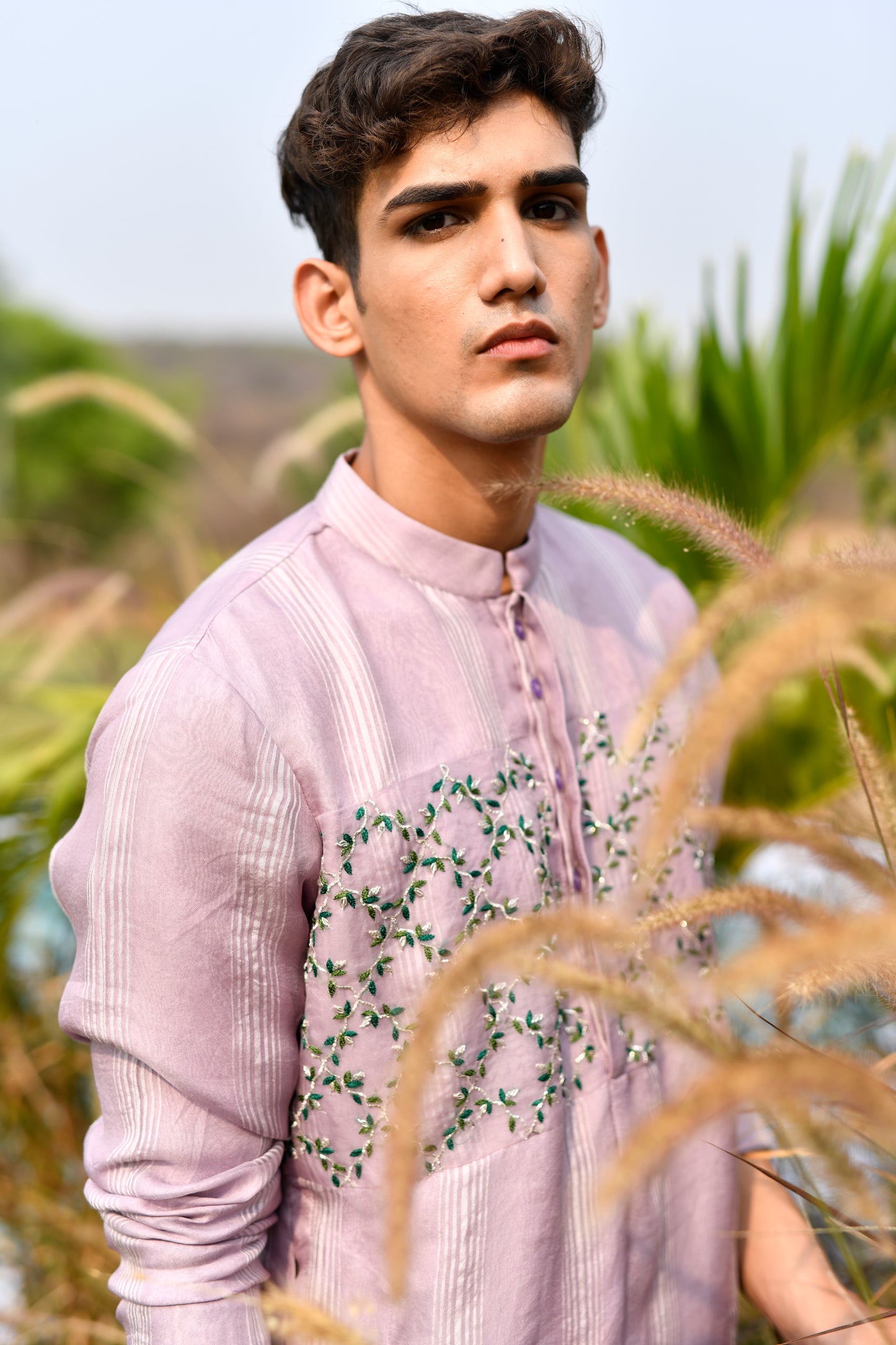 Lavender leaf embroidered kurta set