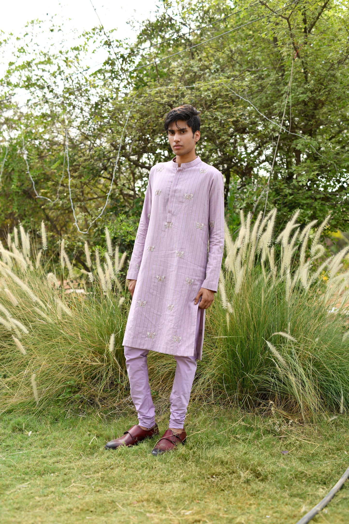 Lavender butterfly embroidered kurta set