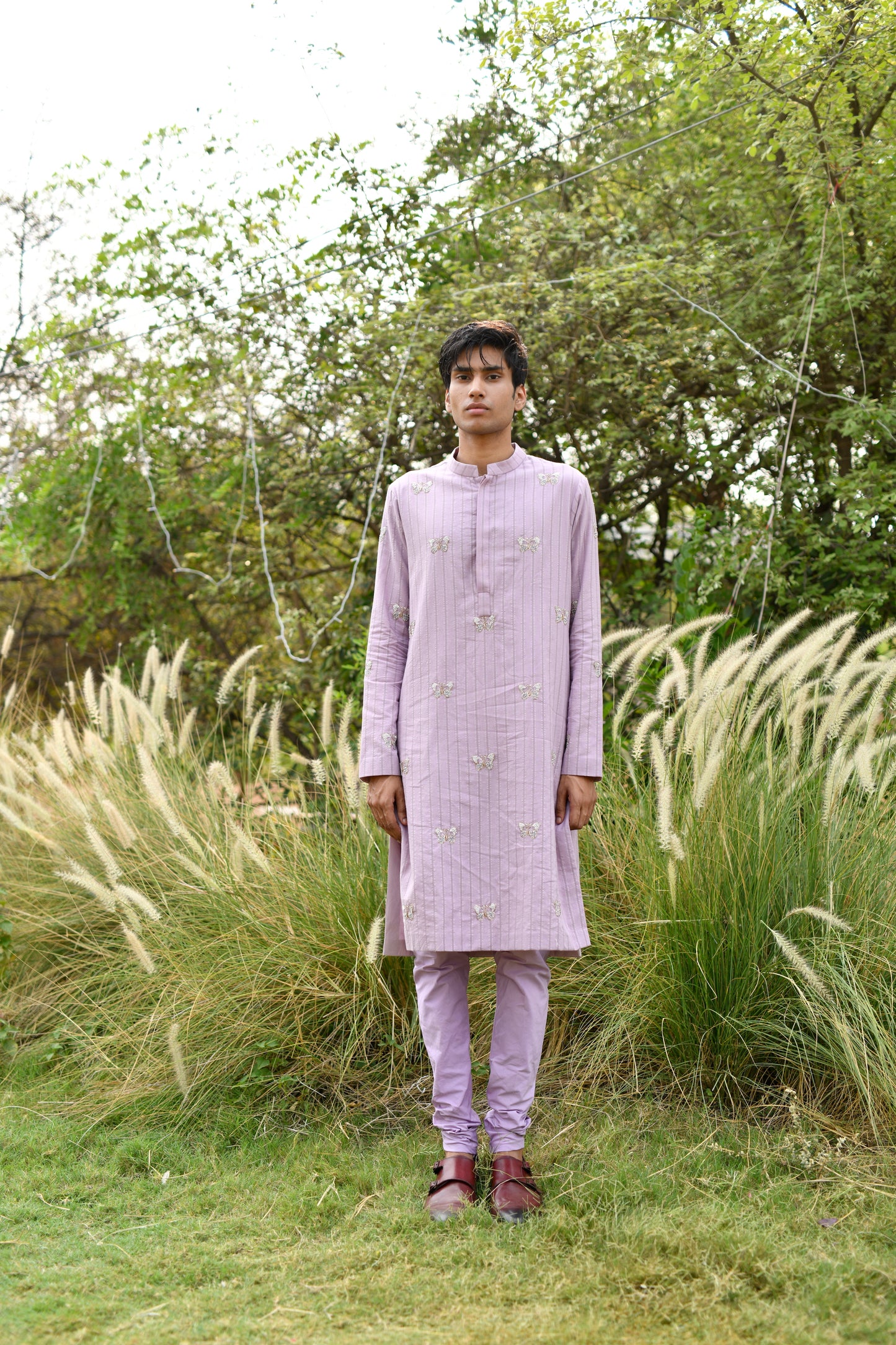 Lavender butterfly embroidered kurta set