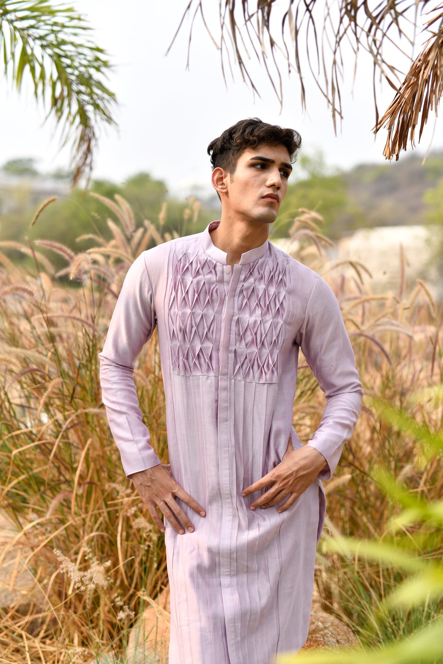 Lavender smocked kurta set