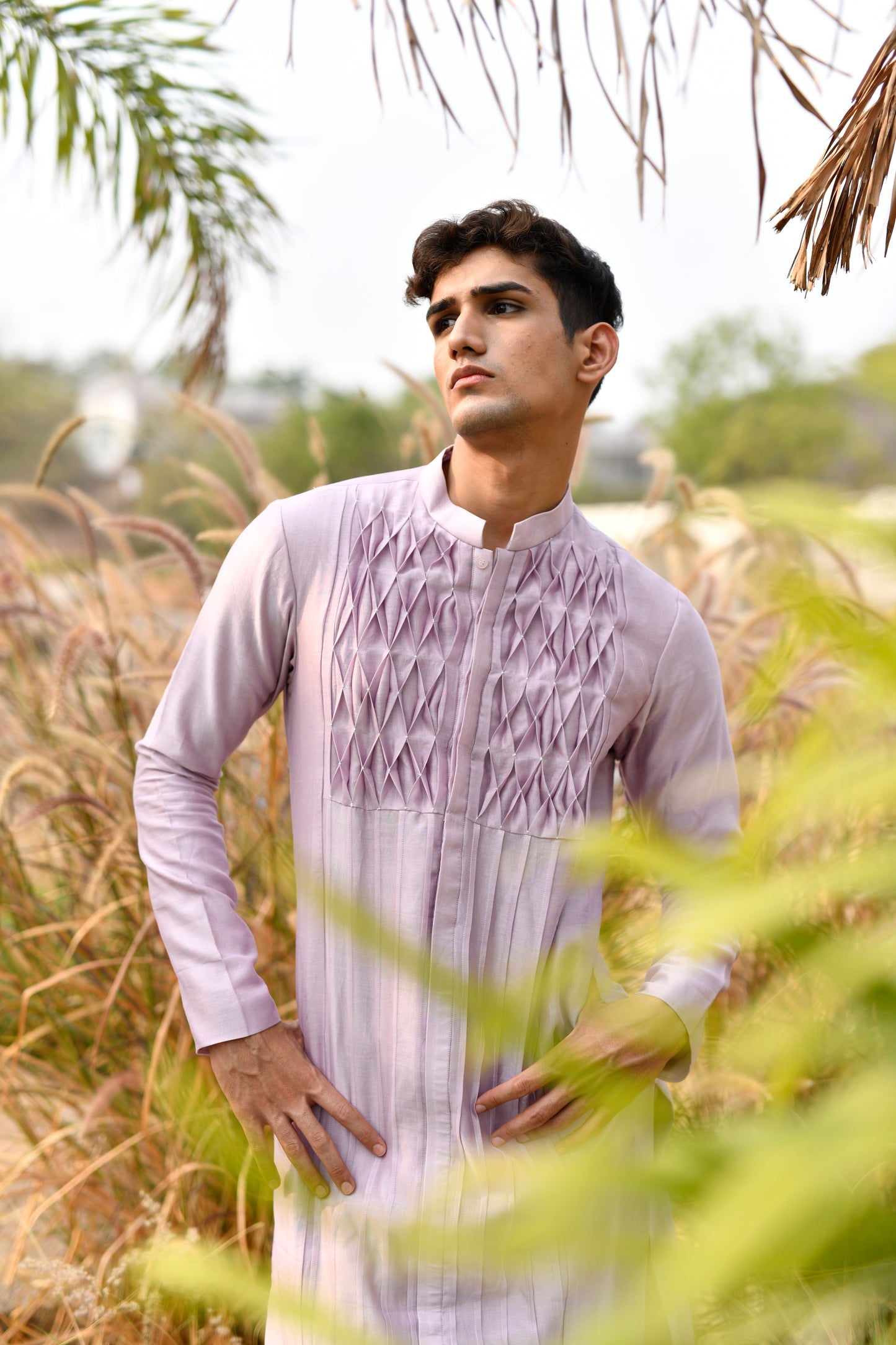 Lavender smocked kurta set