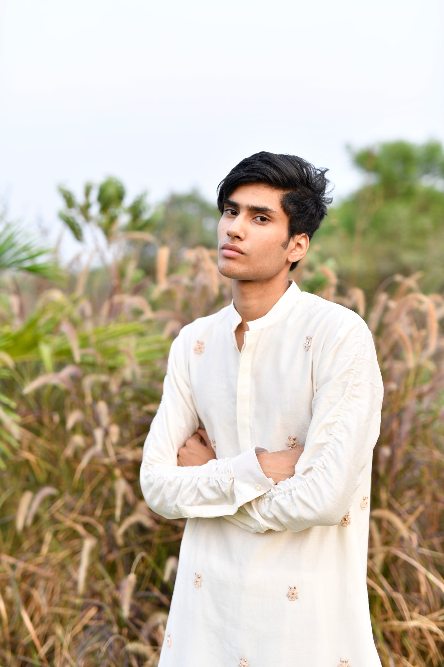 Off-white rose kurta set