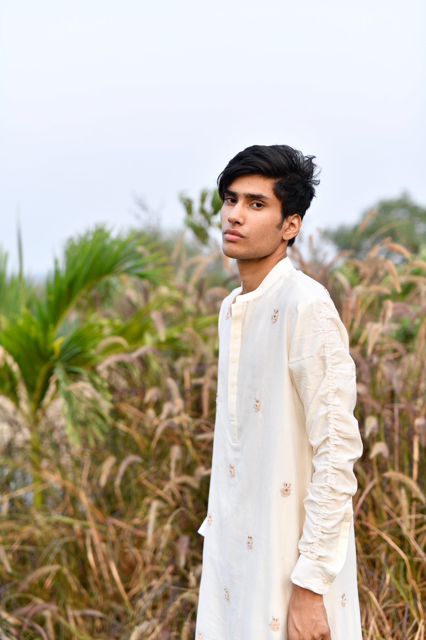 Off-white rose kurta set