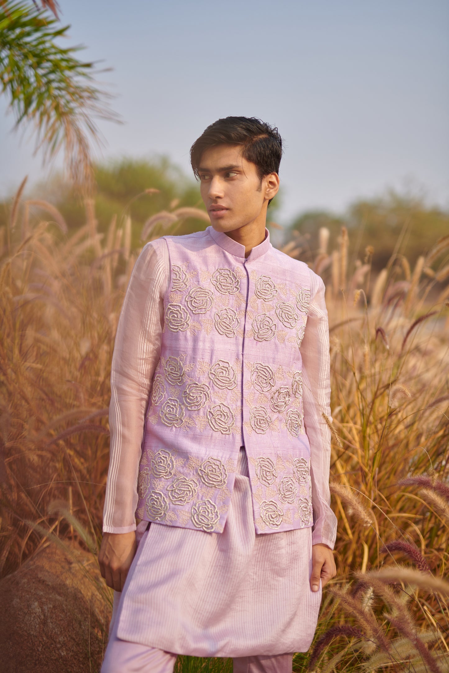 Lavender rose nehru jacket set