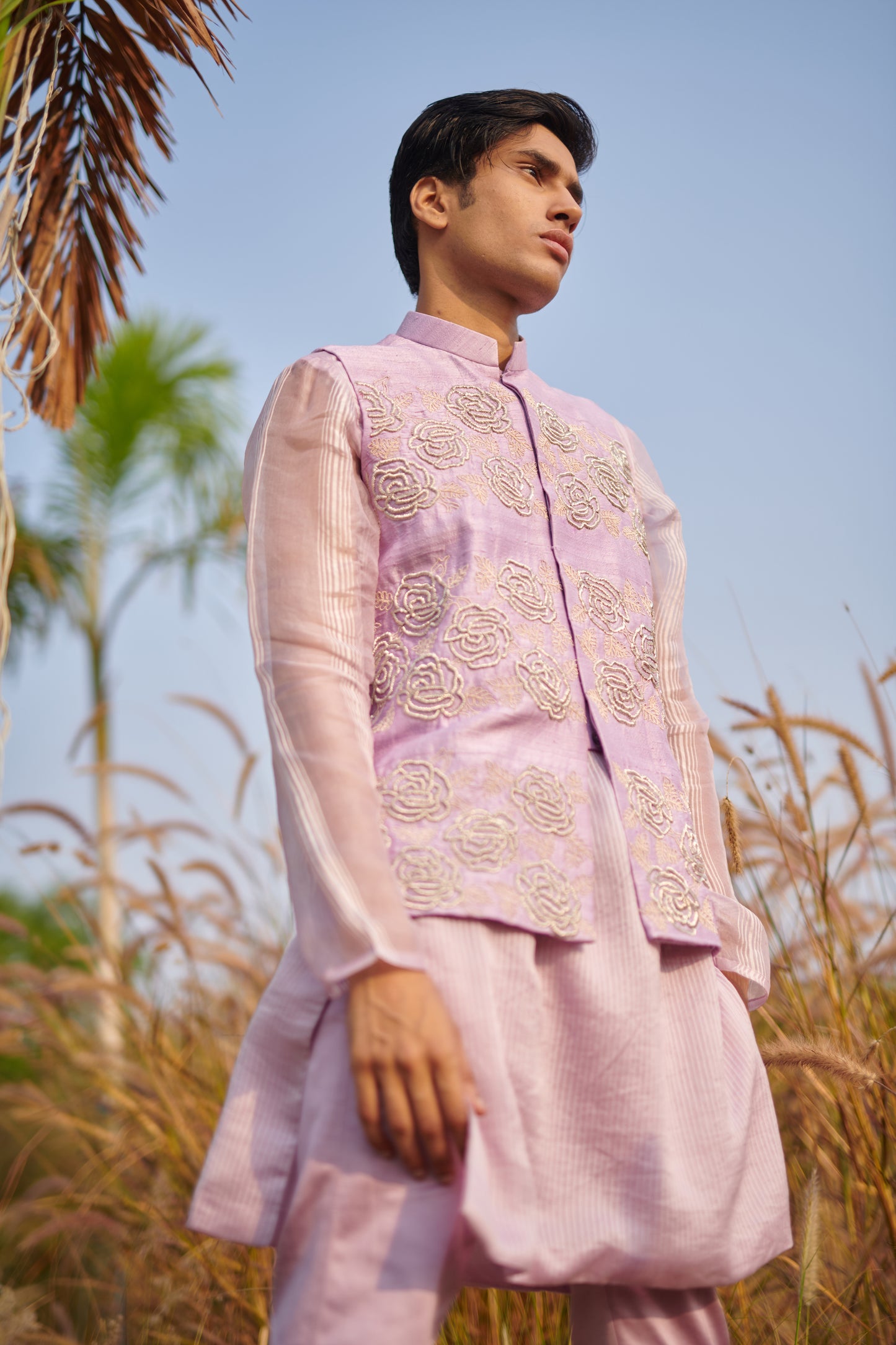 Lavender rose nehru jacket set