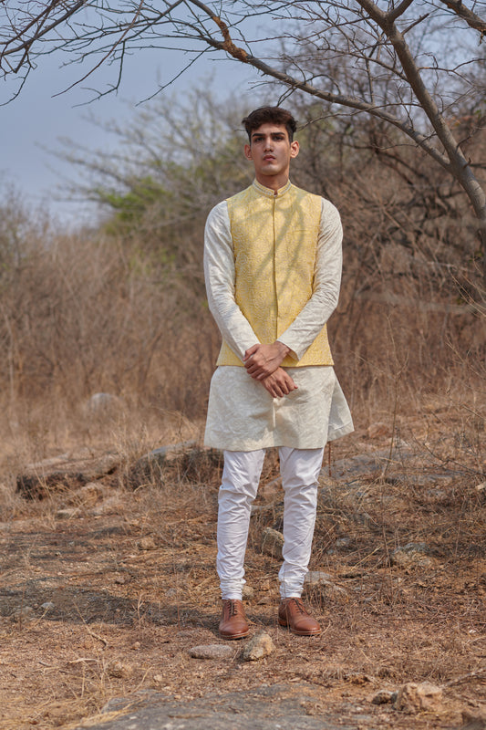Summer daffodil nehru jacket set
