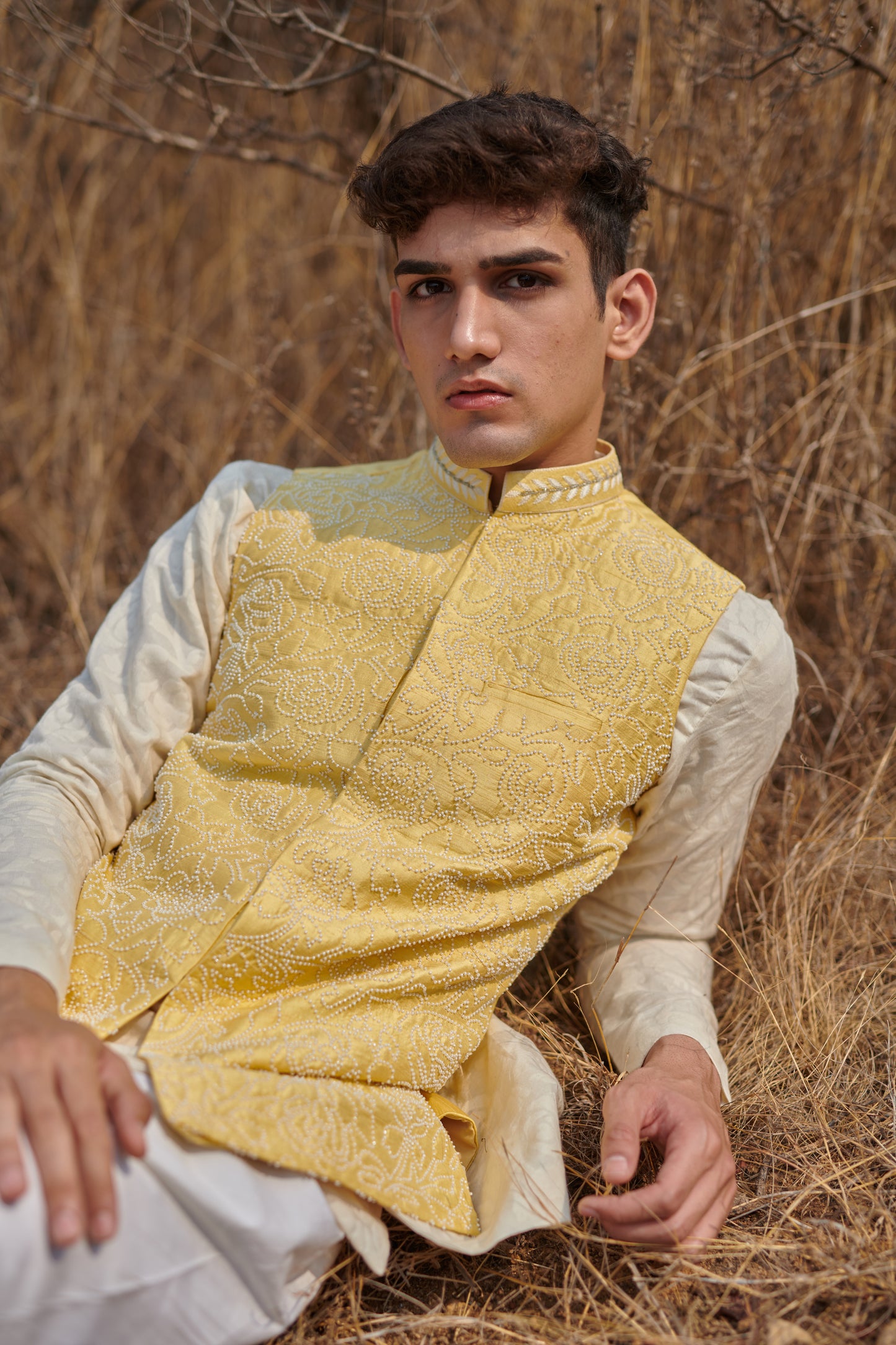 Summer daffodil nehru jacket set