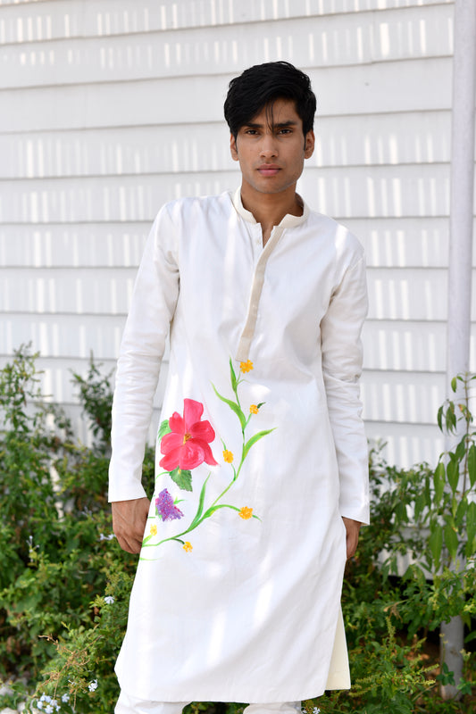 Off white floral motif kurta