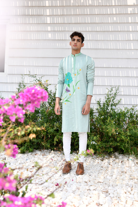 SUBTLE GREEN FLORAL MOTIF KURTA