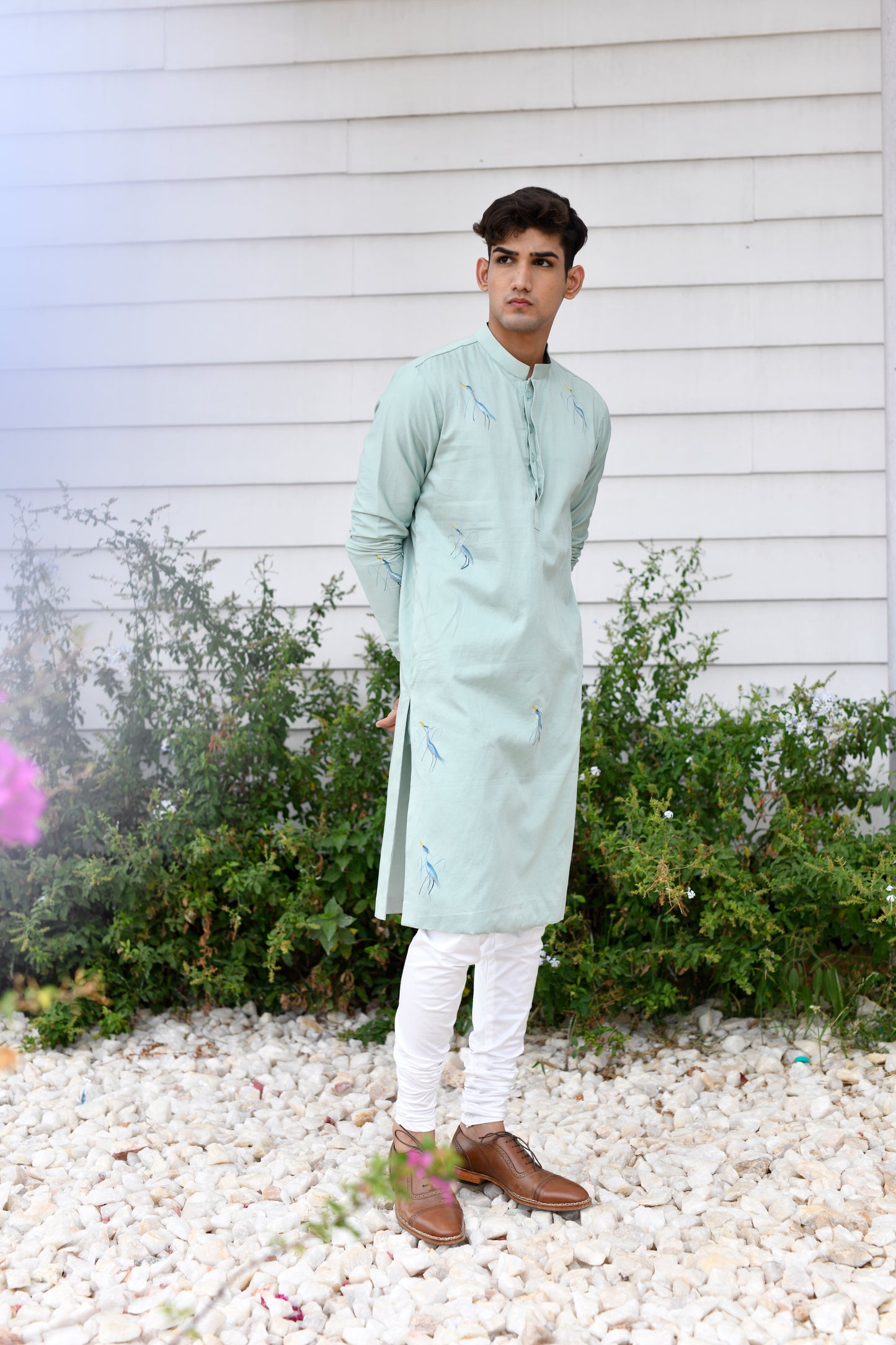 SUBTLE GREEN BIRD MOTIF KURTA