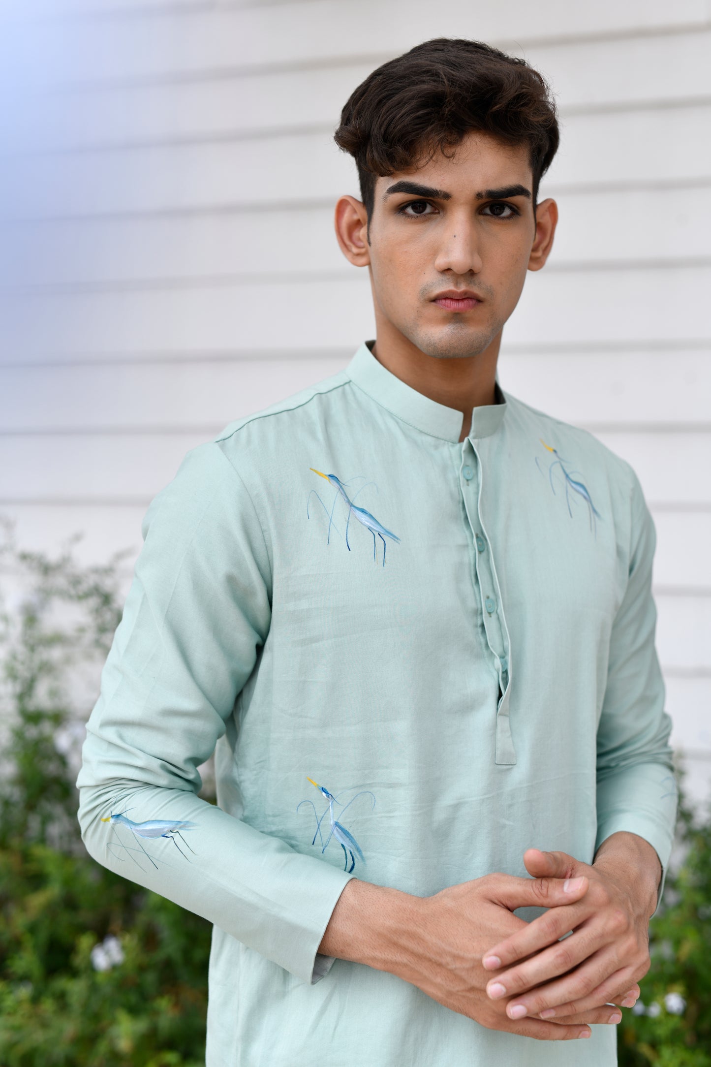 SUBTLE GREEN BIRD MOTIF KURTA