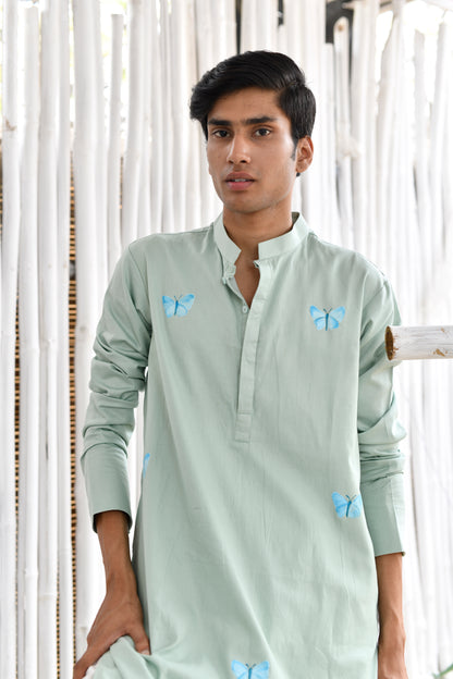 SUBTLE GREEN BUTTERFLY KURTA