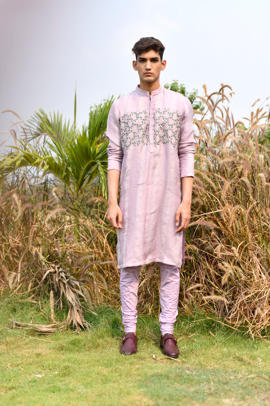 Lavender leaf embroidered kurta set