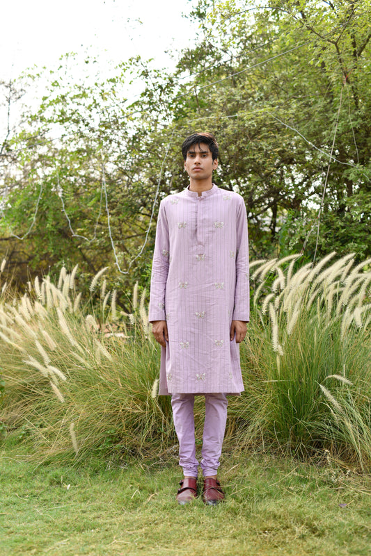 Lavender butterfly embroidered kurta set
