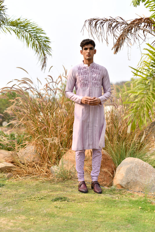 Lavender smocked kurta set