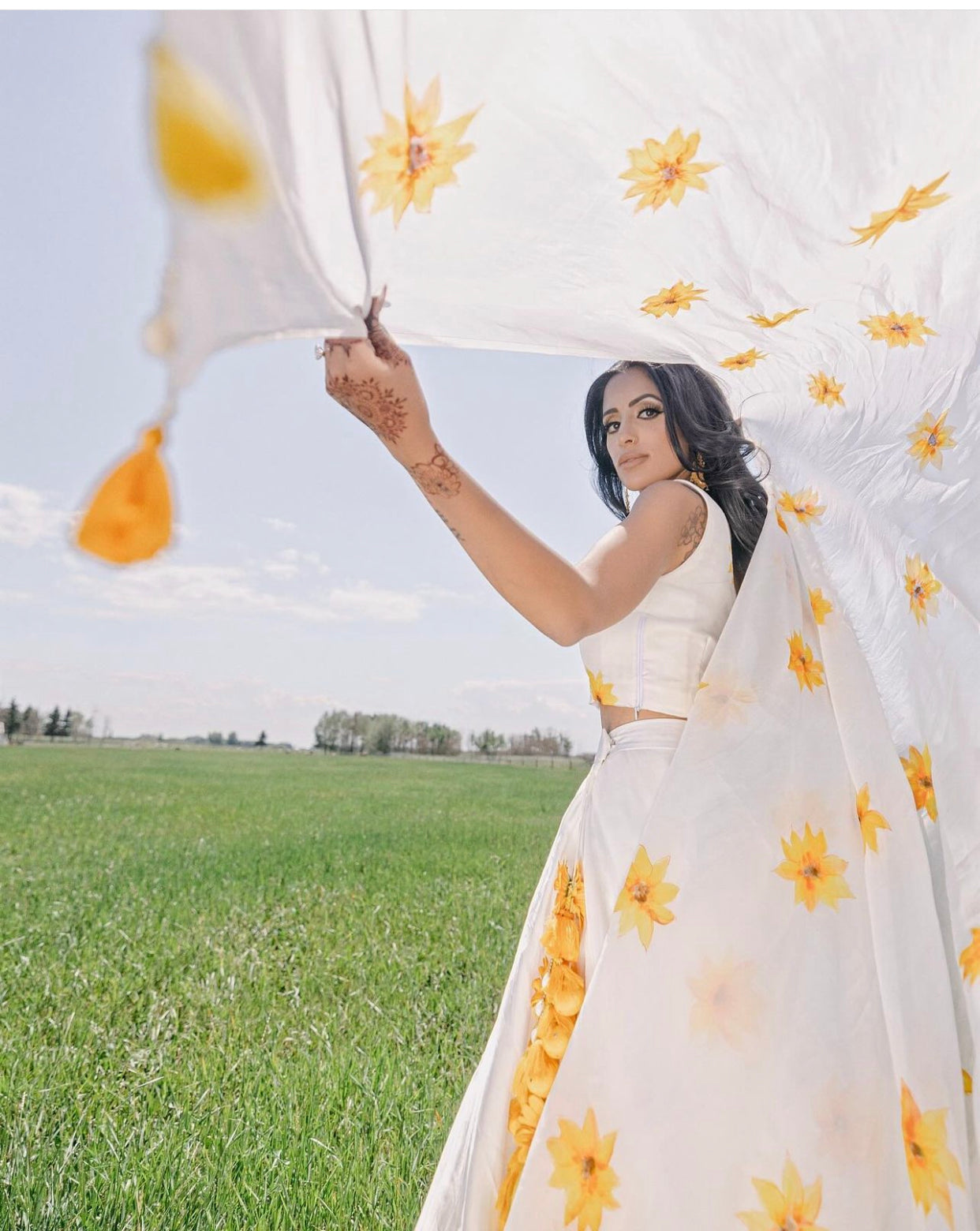 Sunflower ombre handpainted lehenga set (with dupatta)