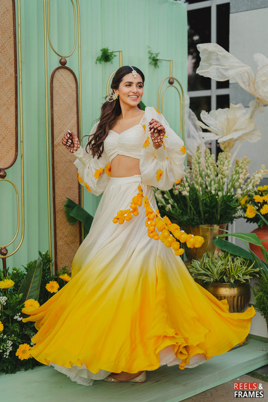 Sunflower ombre handpainted lehenga set